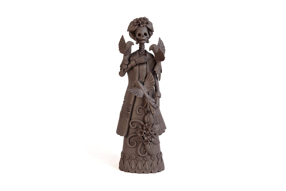 Catrina Frida Kahlo con Loros - 24 cm. 10 in. Catrina