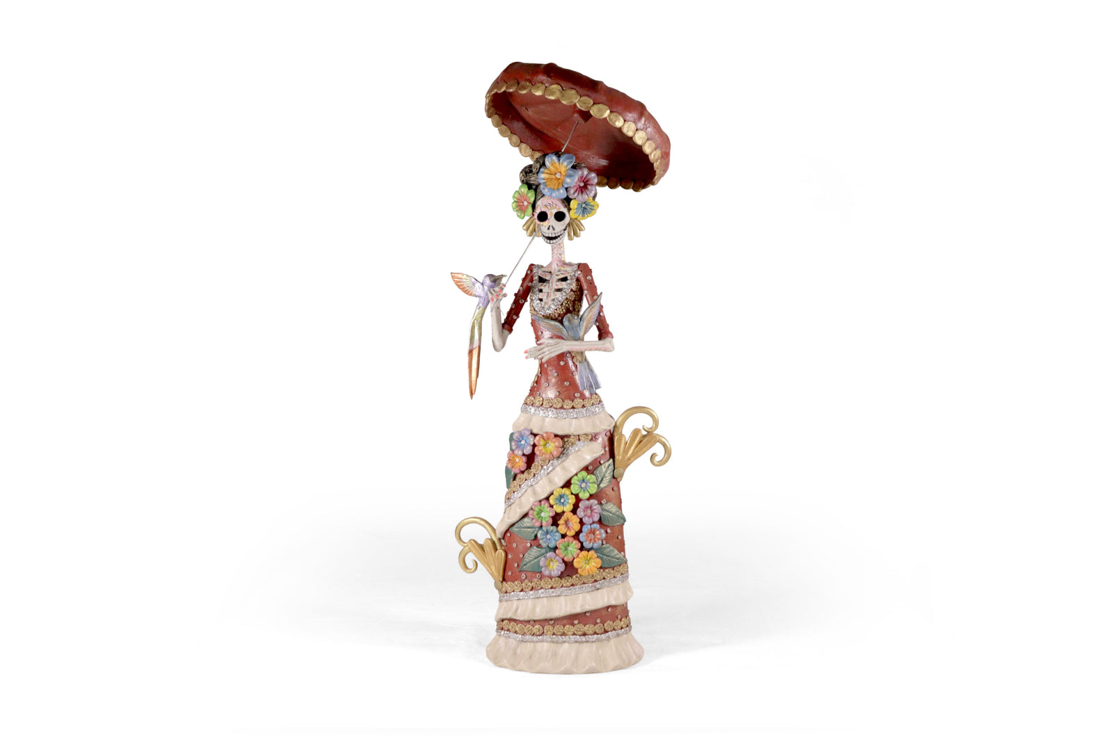 Catrina floreada con aves y sombrilla - 49 cm. 19 in. Catrina