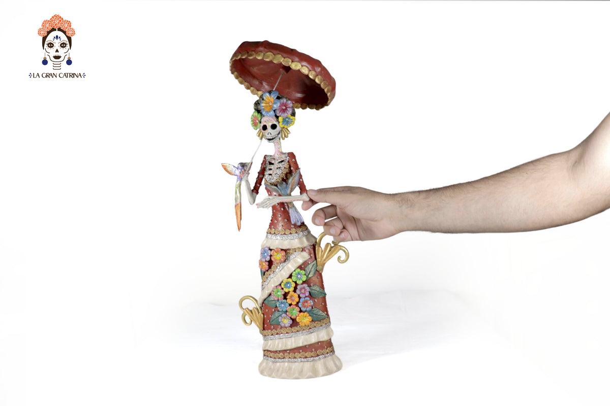 Catrina floreada con aves y sombrilla - 49 cm. 19 in. Catrina