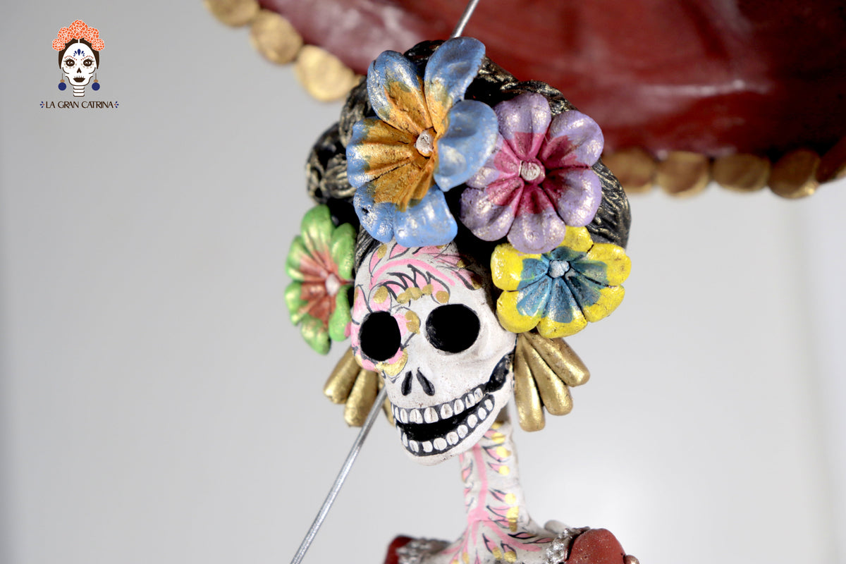 Catrina floreada con aves y sombrilla - 49 cm. 19 in. Catrina
