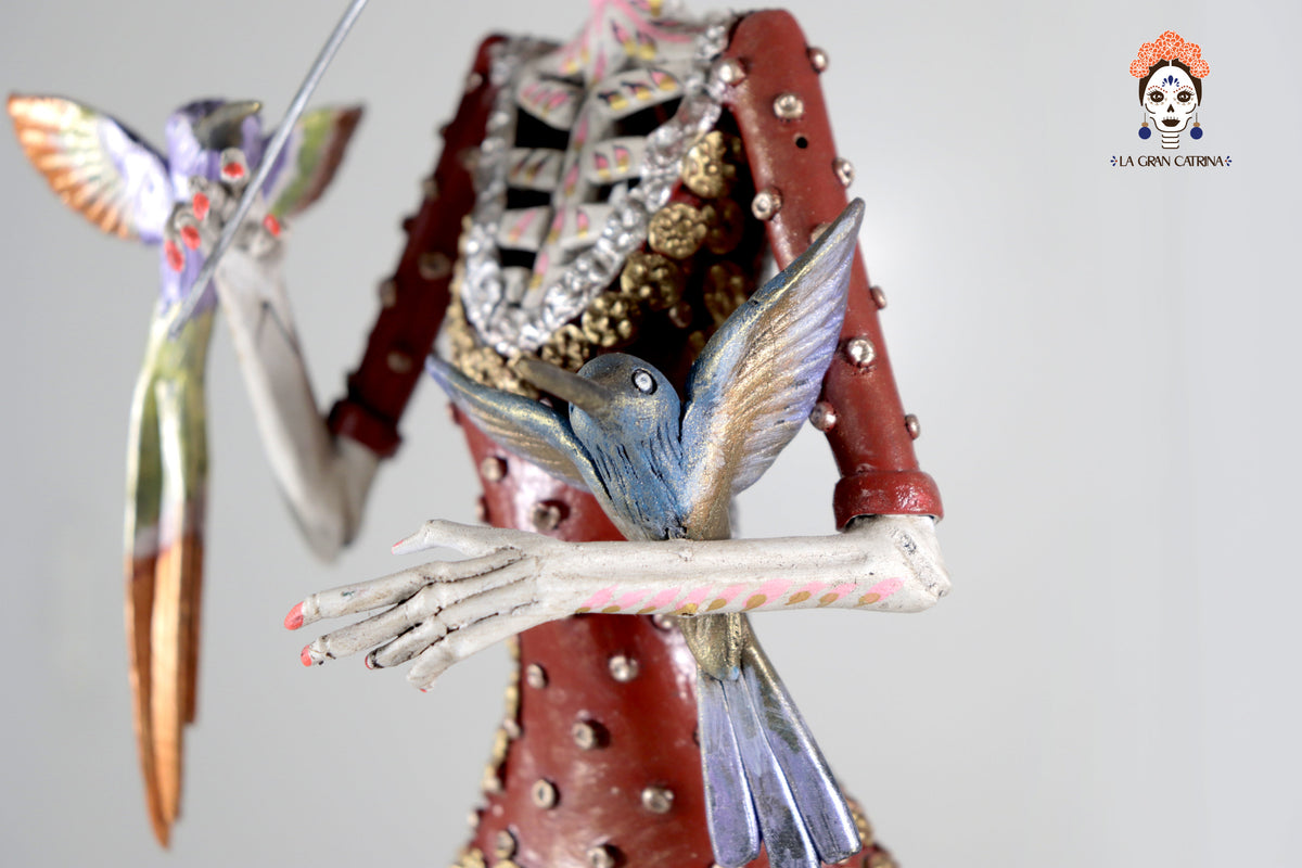 Catrina floreada con aves y sombrilla - 49 cm. 19 in. Catrina