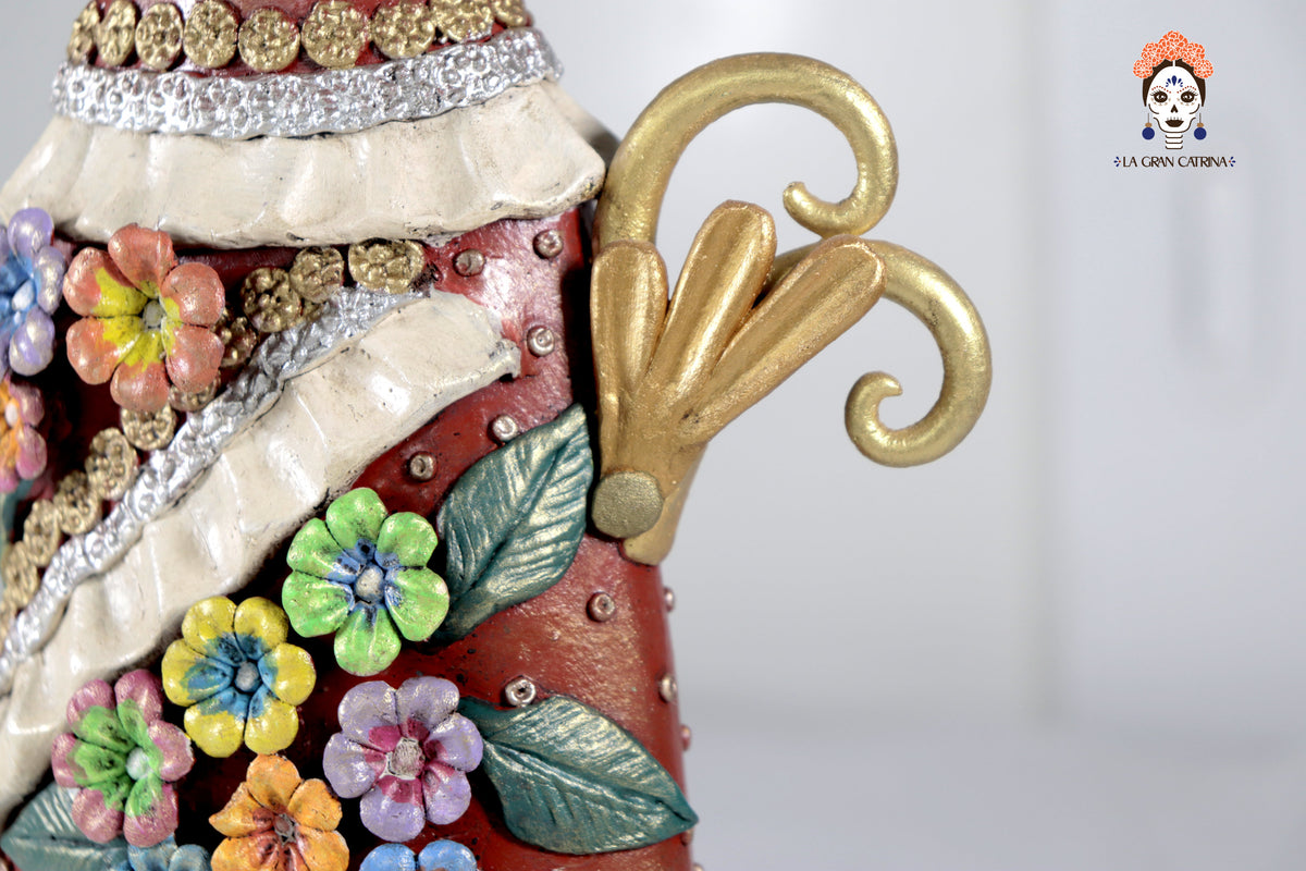 Catrina floreada con aves y sombrilla - 49 cm. 19 in. Catrina