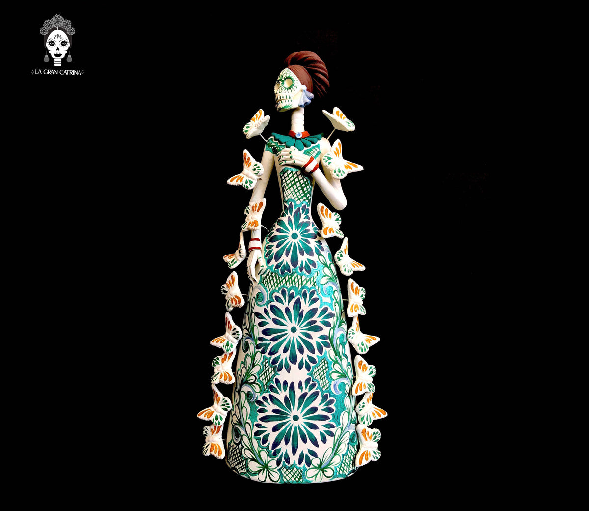 Catrina blanca de mariposas turquesas - 30 cm. 12 in.