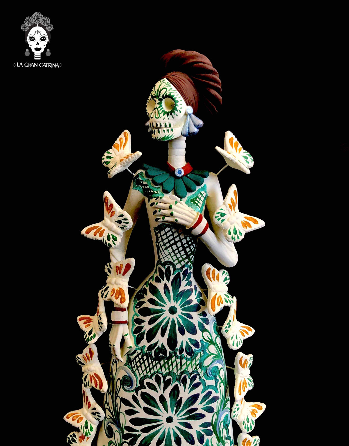 Catrina blanca de mariposas turquesas - 30 cm. 12 in.