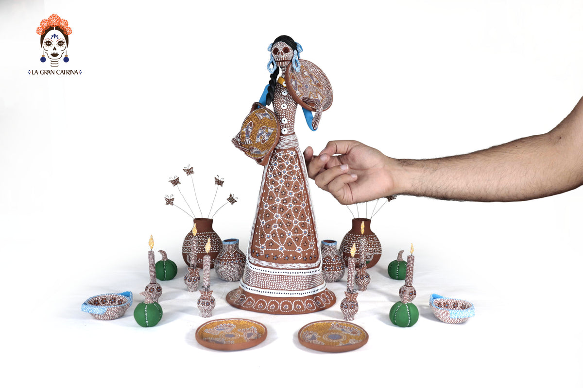 Catrina Punteada Ceremonial de Barro y Set de Altar - 39 cm. 15.3 in.