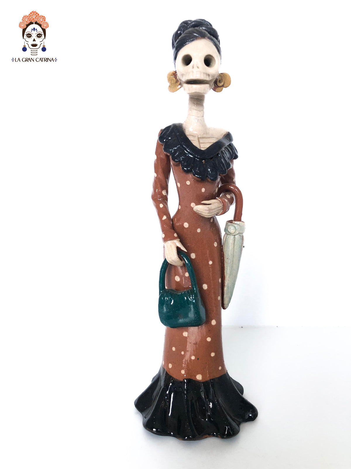 Catrina con paraguas vidriada - 25 cm. 10 in.