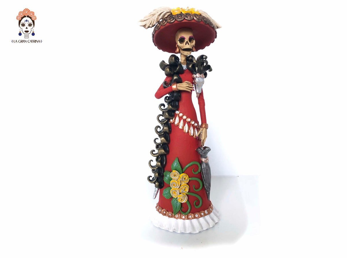 Catrina garbancera vestido rojo - 25 cm. 10 in.