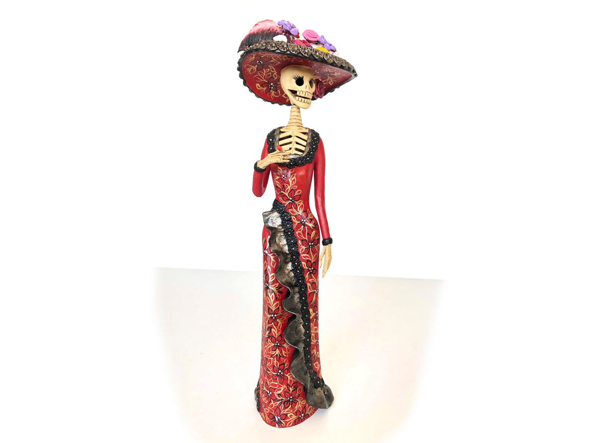 Catrina garbancera de vestido rojo - 45 cm. 18 in.