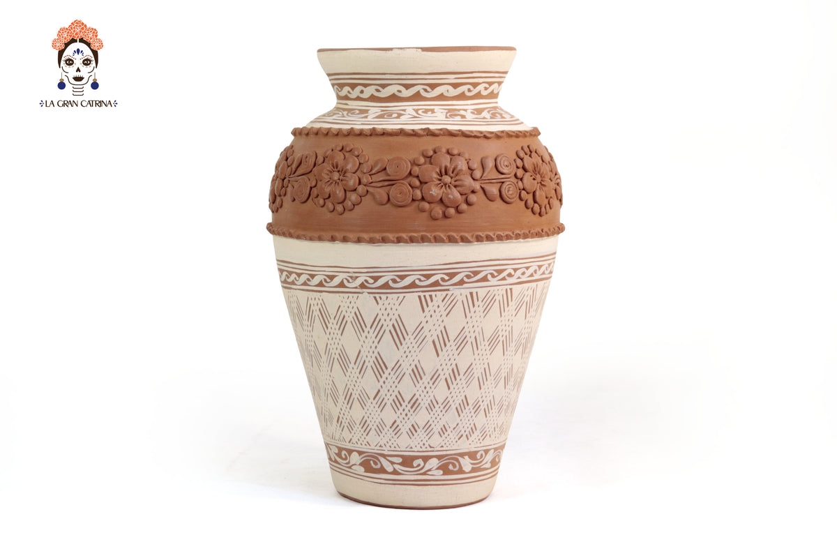 Jarrón Flor de Barro Alto - Patamban - 33 cm. 12.9 in. Artesanía