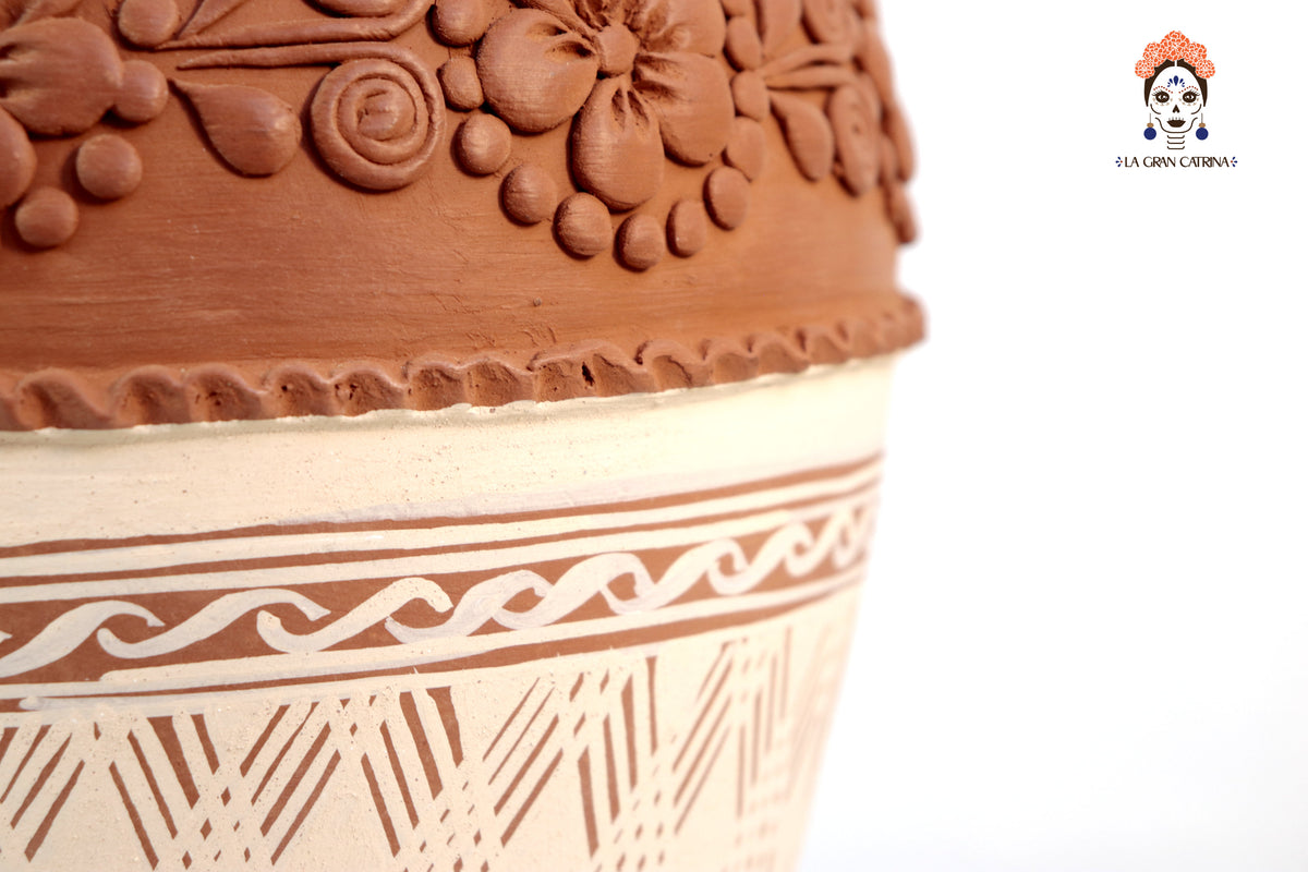 Jarrón Flor de Barro Alto - Patamban - 33 cm. 12.9 in. Artesanía