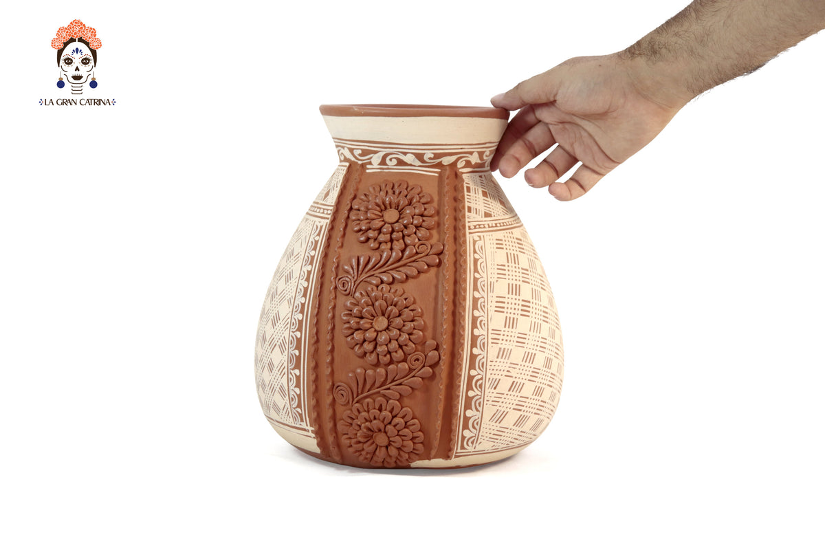 Jarrón Flor de Tierra Barro - Patamban - 28 cm. 11 in. Artesanía