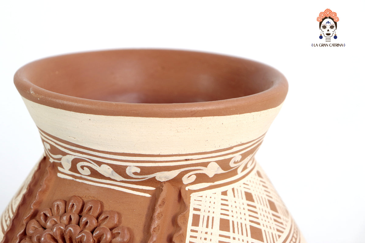 Jarrón Flor de Tierra Barro - Patamban - 28 cm. 11 in. Artesanía