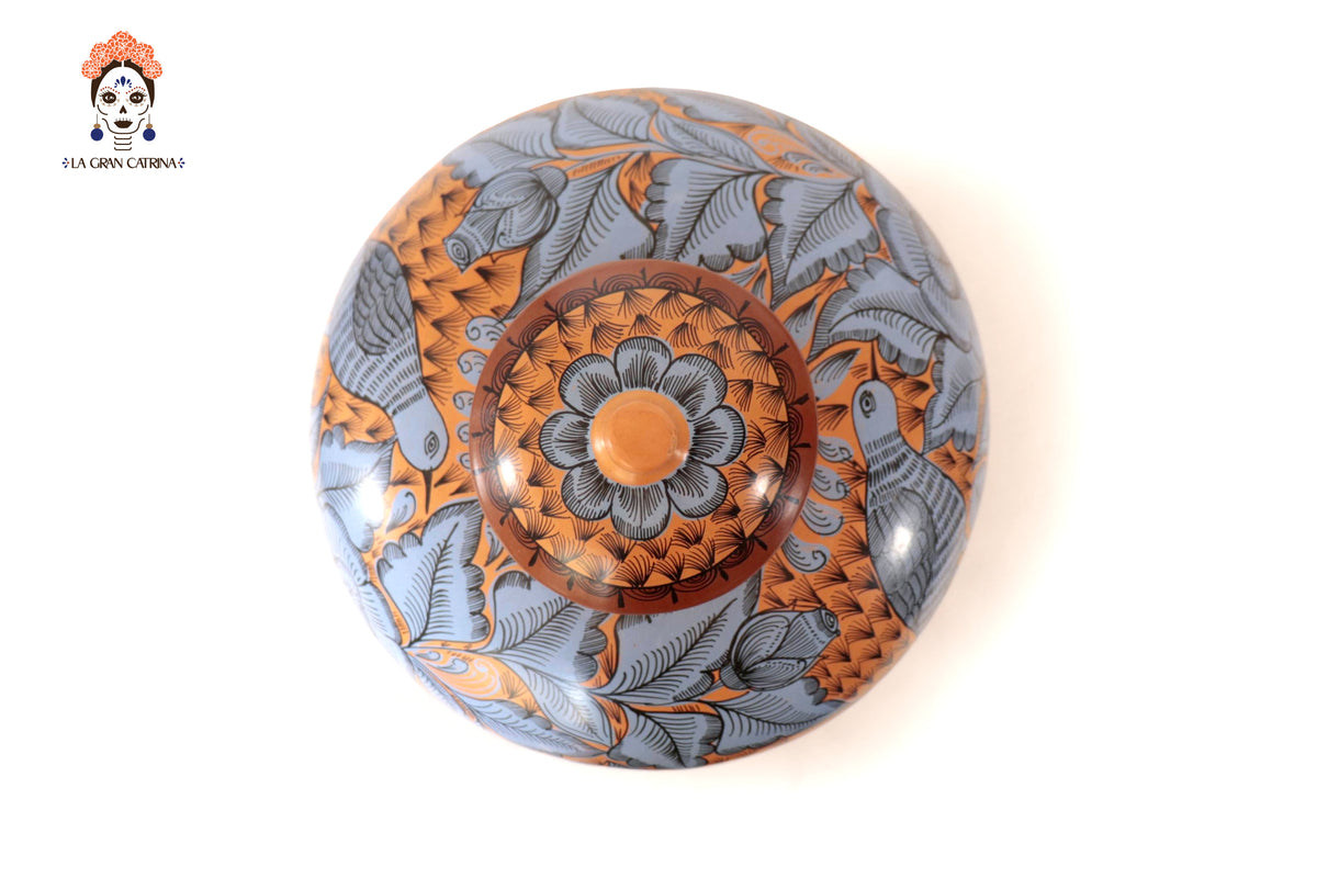 Jarrón de aves azul y naranja - Huancito - 38 cm. 14.9 In.