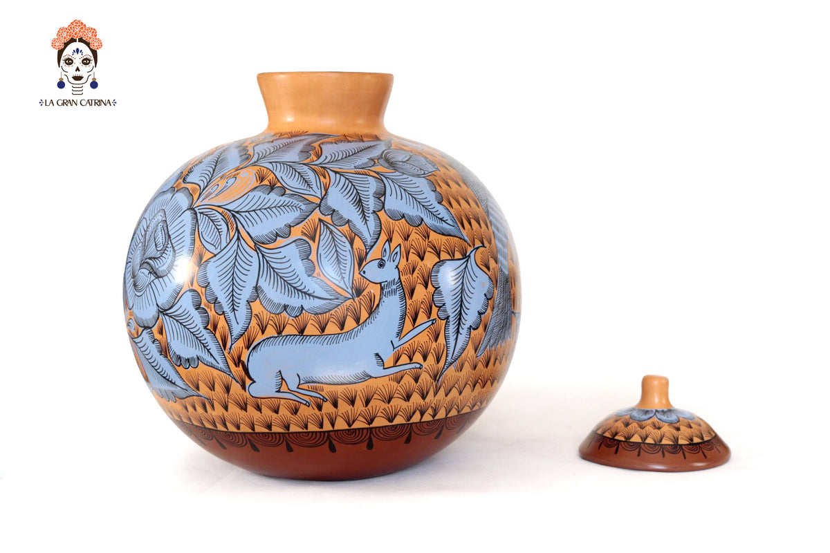 Jarrón de aves azul y naranja - Huancito - 38 cm. 14.9 In.