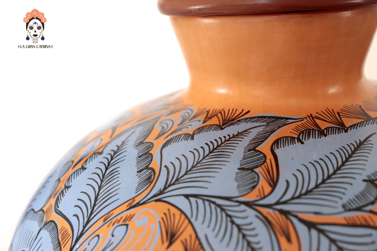 Jarrón de aves azul y naranja - Huancito - 38 cm. 14.9 In.