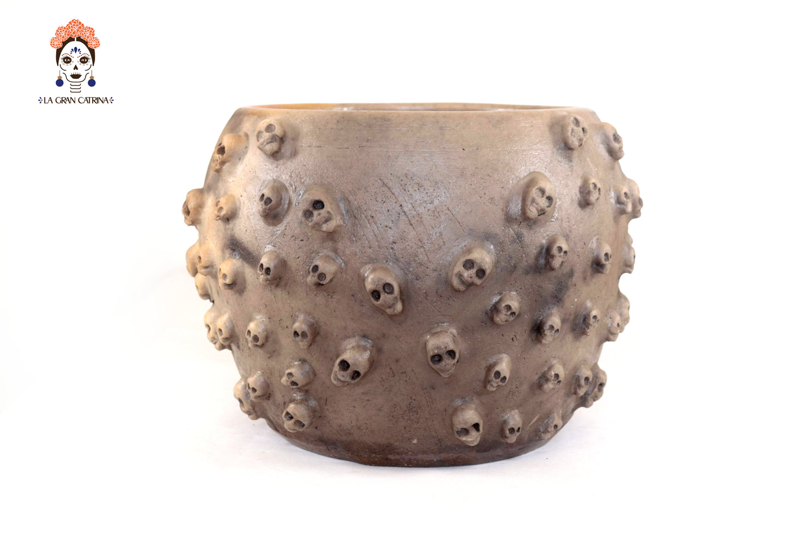 Maceta de Barro con Calaveras - 22.5 Cm. 8.8 In. Artesanía