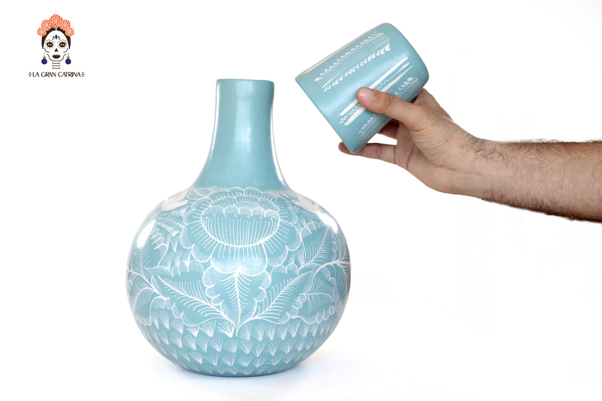 Jarrón de follaje verde con aves - Huancito - 29.5 cm. 11.6 In.