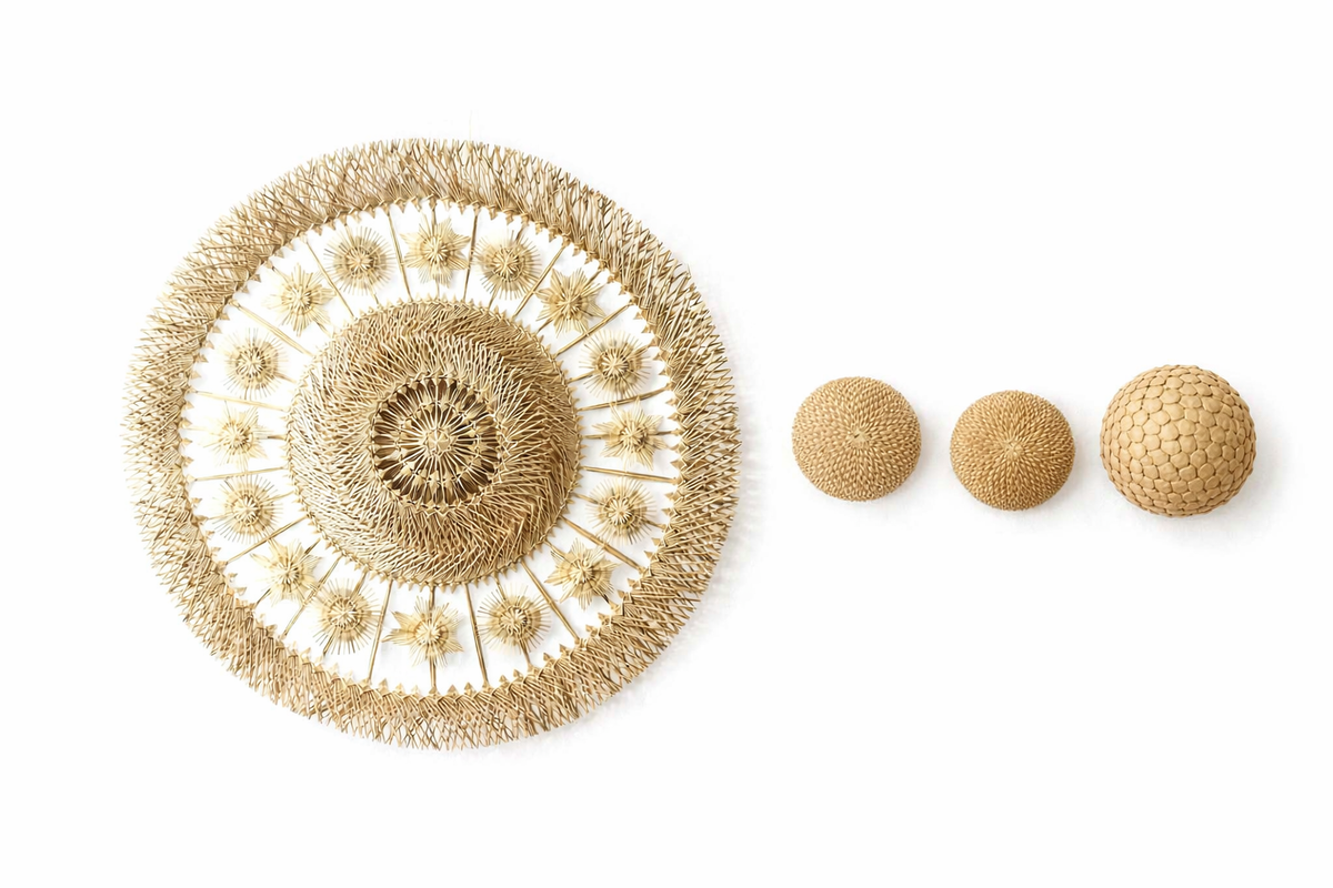 Set Mural Artesanal de Barro Vidriado y Trigo – Decoración Boho de Pared Artesanía