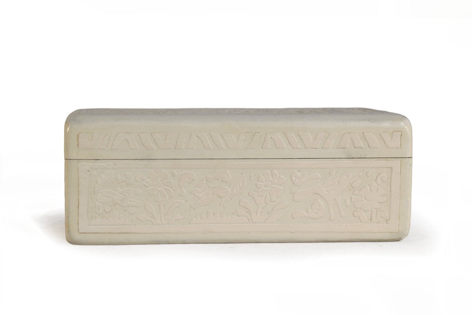 Caja Artesanal de Olinalá Hueso con Aves y Flores - 19.7 cm. 7.8 in. Olinala