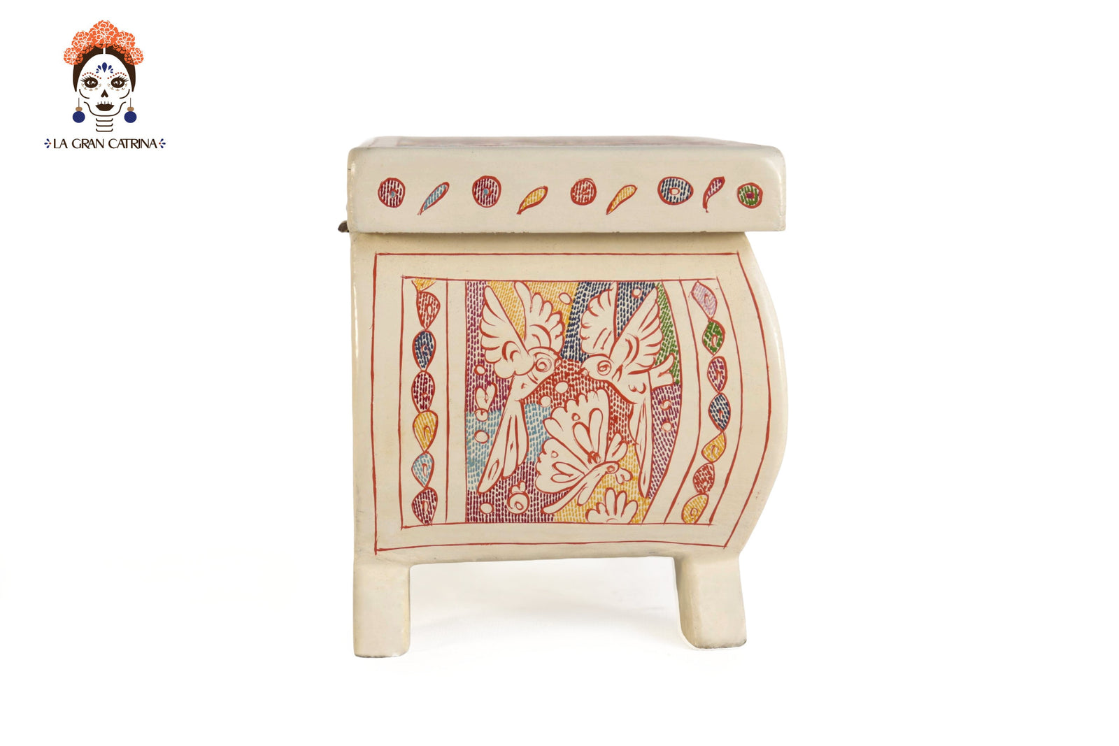 Caja Artesanal de Olinalá Blanca con Fauna Colorida - 20.2 cm. 8 in. Olinala