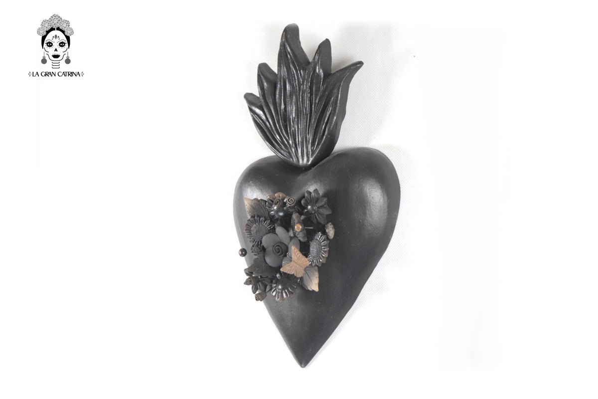 Corazón de Barro Color Negro II - 25 Cm. 9.8 In. Artesanía