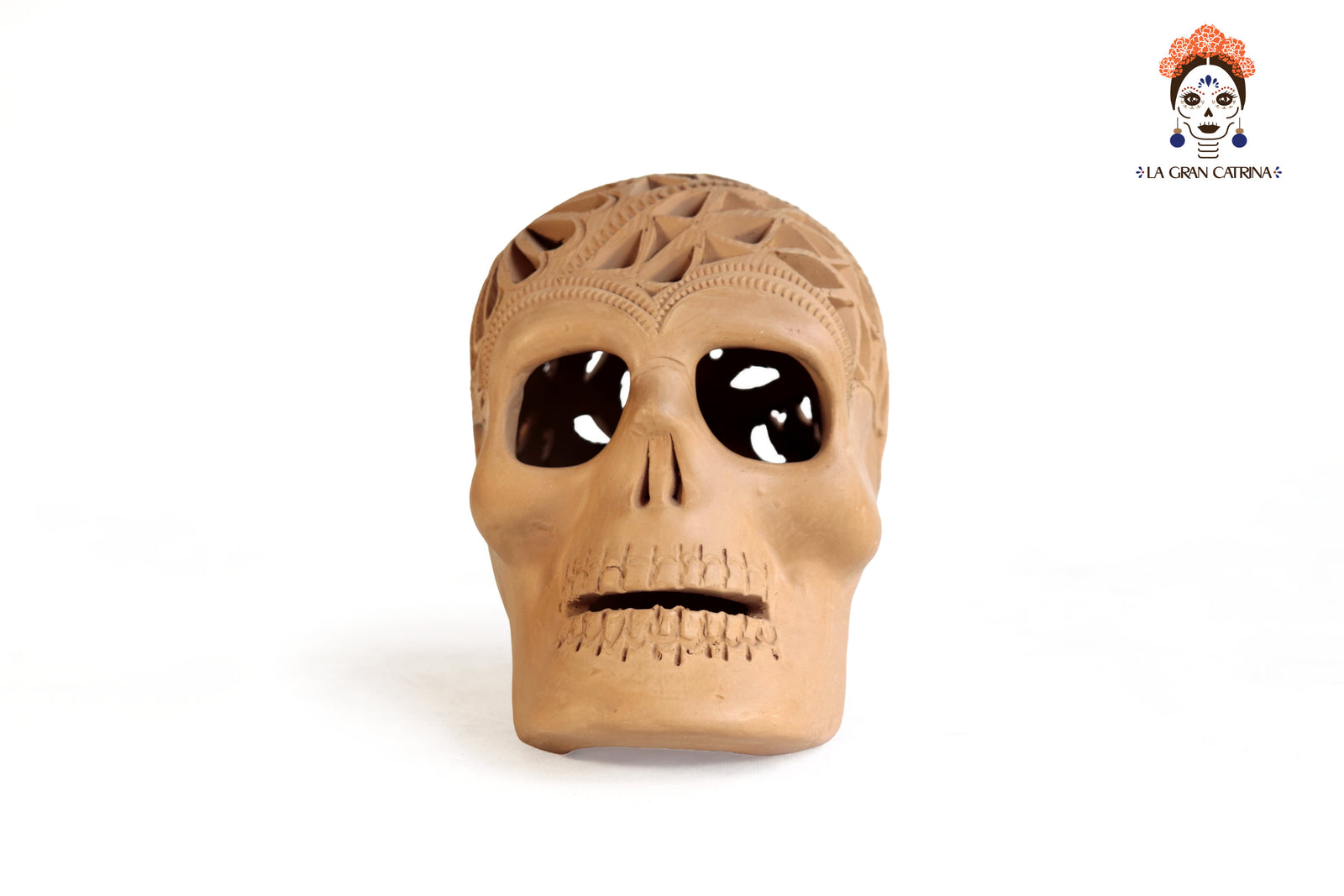 Cráneo Barro Natural - 18 cm. 7.1 in. Barro negro