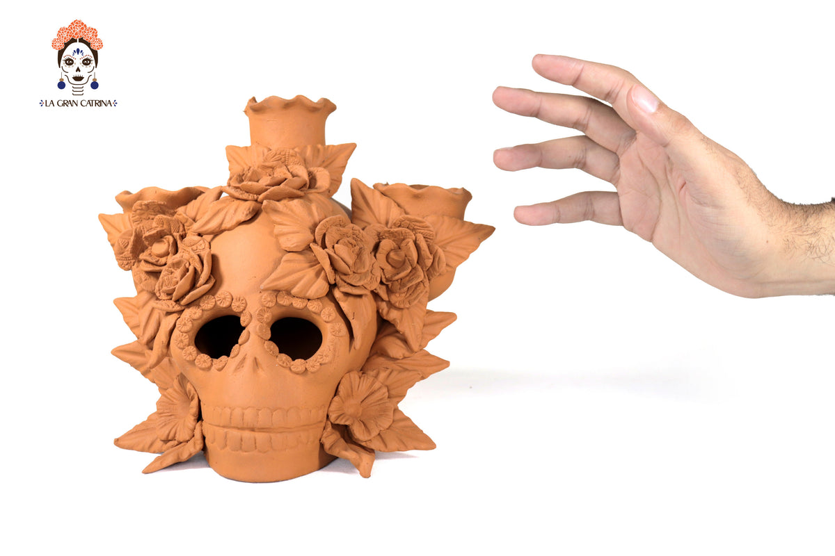 Candelero de Día de Muertos Naranja 22 cm. 8.6 in.