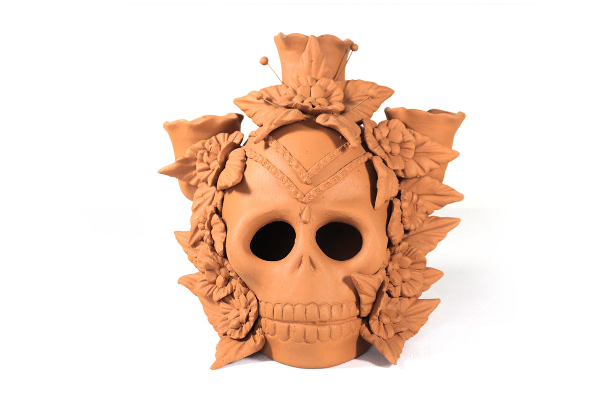 Candelero de Día de Muertos Naranja II 22 cm. 8.6 in.