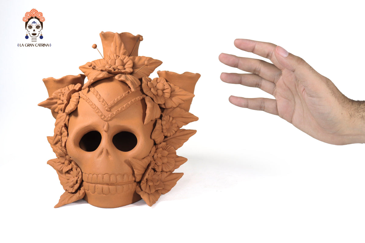 Candelero de Día de Muertos Naranja II 22 cm. 8.6 in.