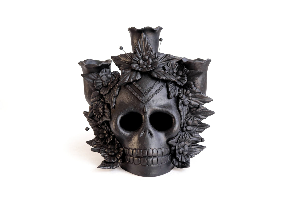 Candelero I de Día de Muertos para 3 Velas - 22 cm. 09 in. Maceta