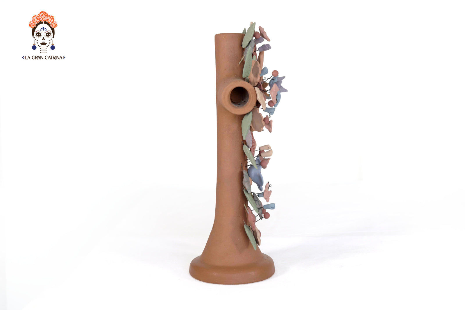 Cruz Floral de Barro con Corazon y Aves - 30 Cm 11.8 in. Artesanía
