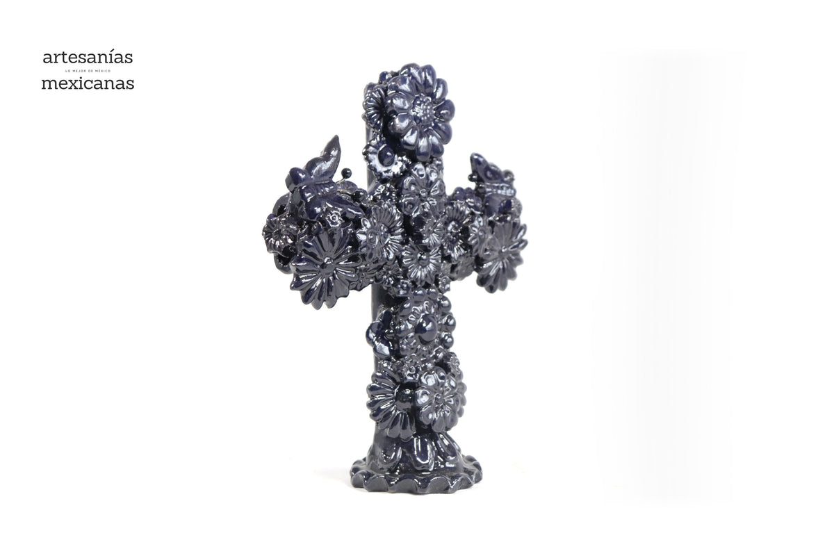 Cruz azul - Barro vidriado - 25 cm. 10 in.