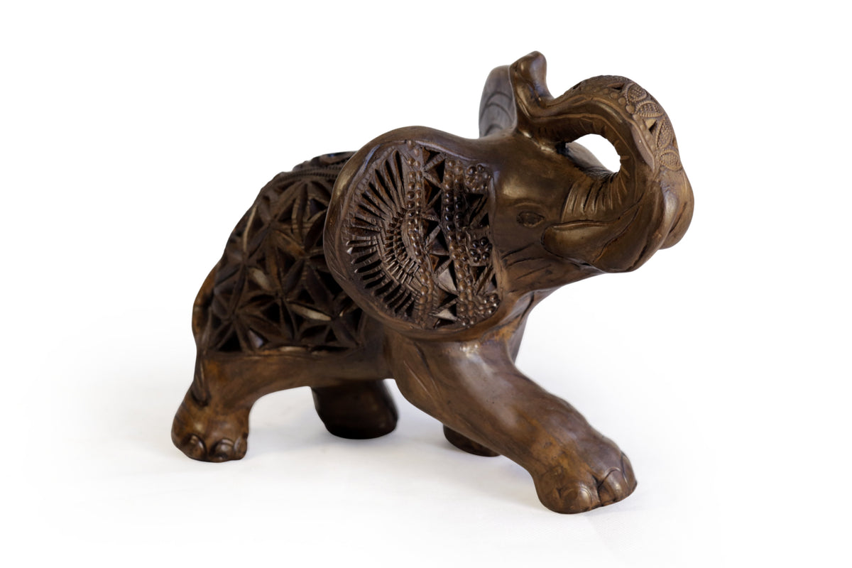 Pareja de Elefantes Cafes de Barro Negro - 24 cm. 9.4 in. - 18 cm. 7 in.