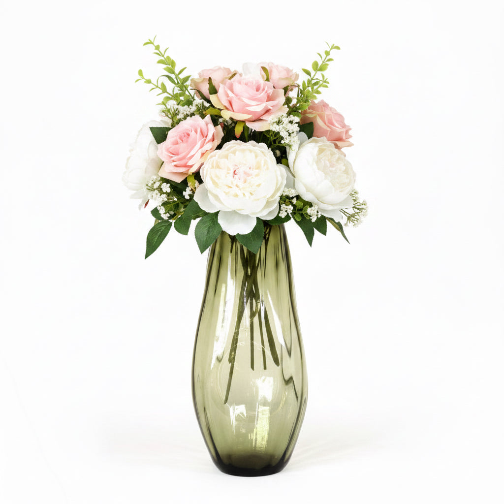 Florero de Vidrio Soplado Verde Oliva 48 cm. 18.8 in. Vidrio Soplado