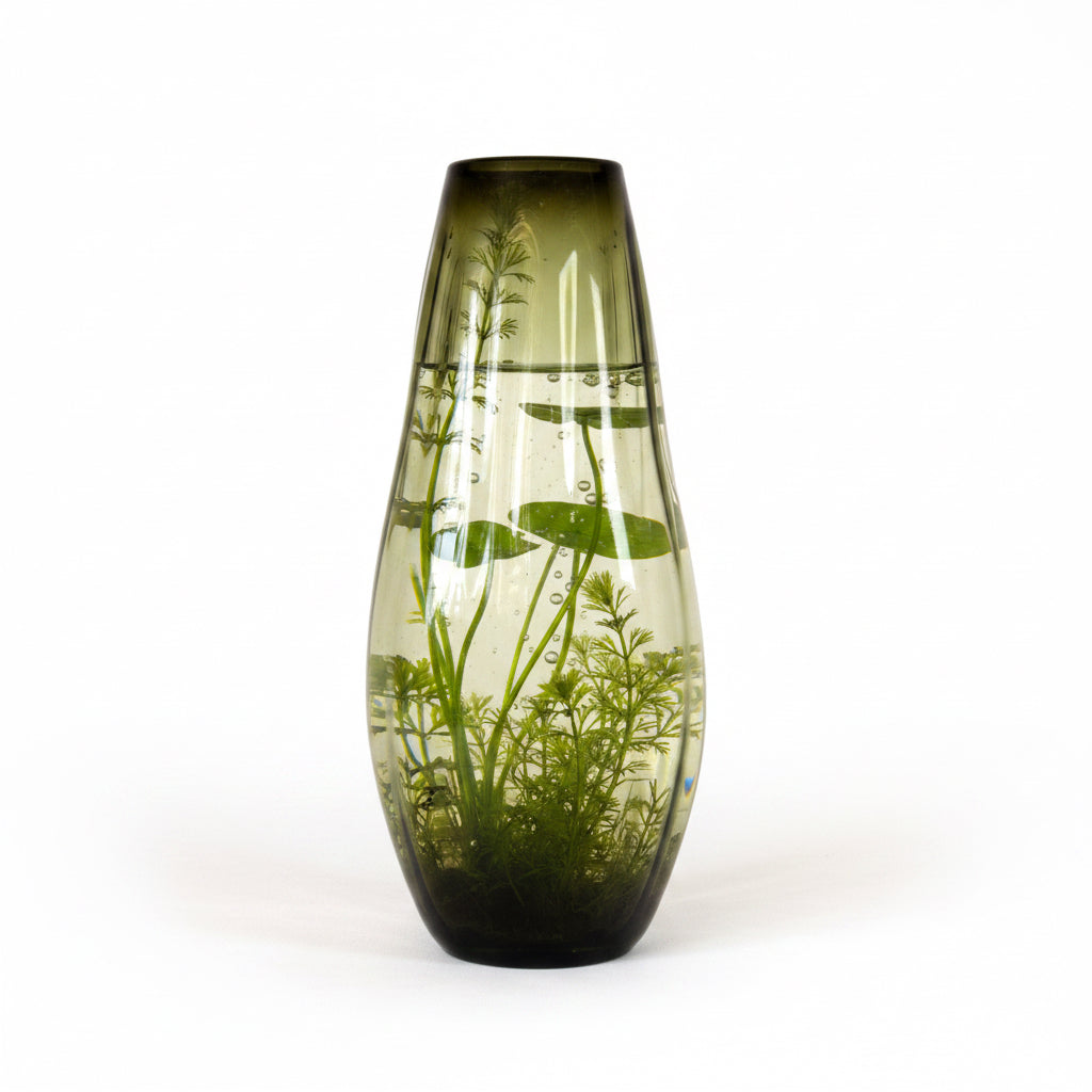 Florero de Vidrio Soplado Verde Oliva 48 cm. 18.8 in. Vidrio Soplado