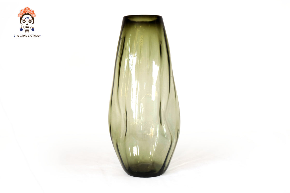 Florero de Vidrio Soplado Verde Oliva 48 cm. 18.8 in. Vidrio Soplado