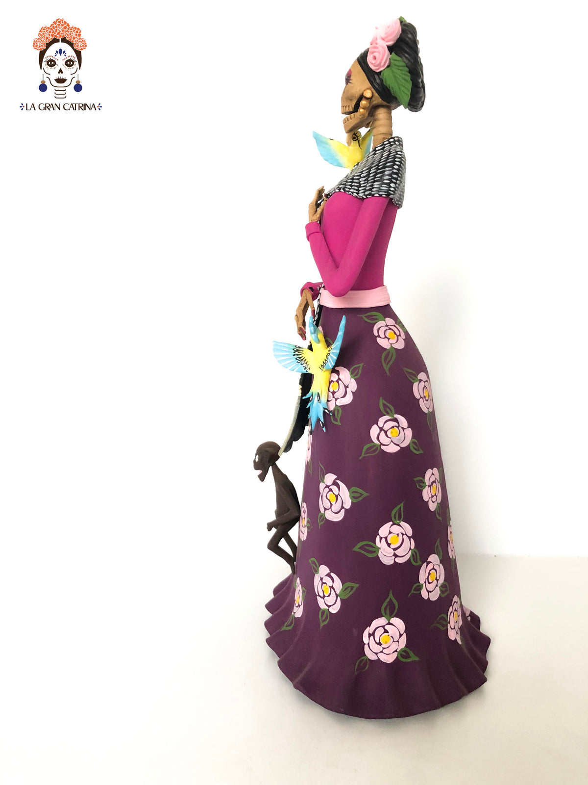 Catrina de Frida Kahlo - Loros y Chango - 30 cm. 12 in.