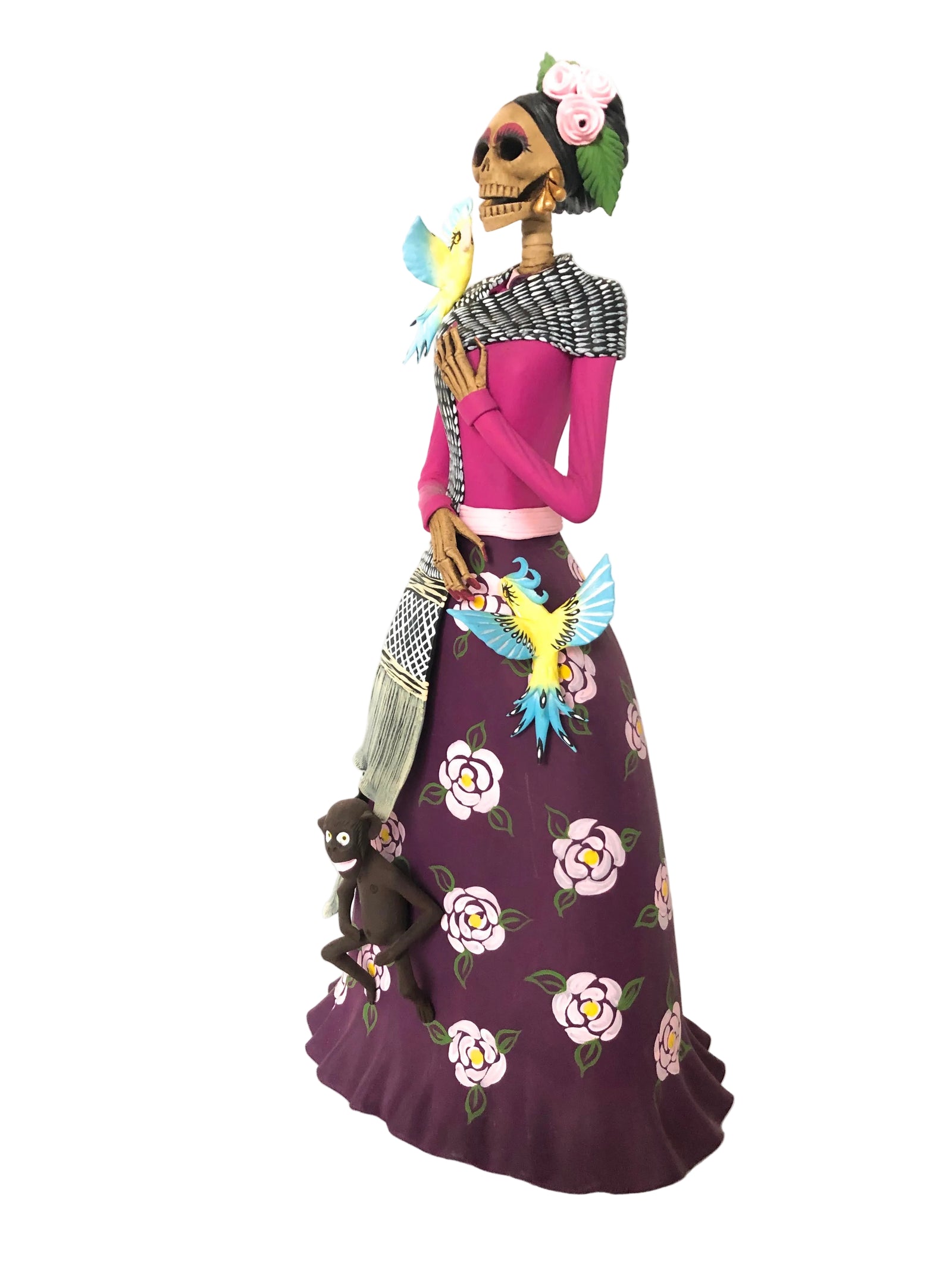 Catrina de Frida Kahlo - Loros y Chango - 35 cm. 14 in. Catrina