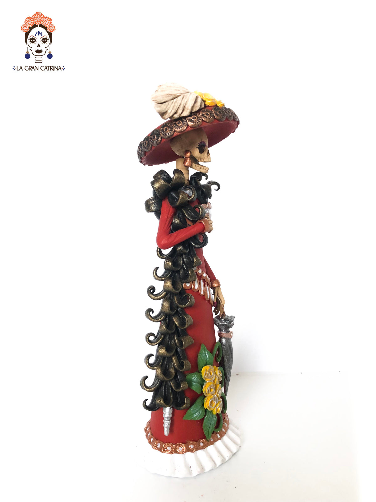 Catrina garbancera vestido rojo - 25 cm. 10 in.