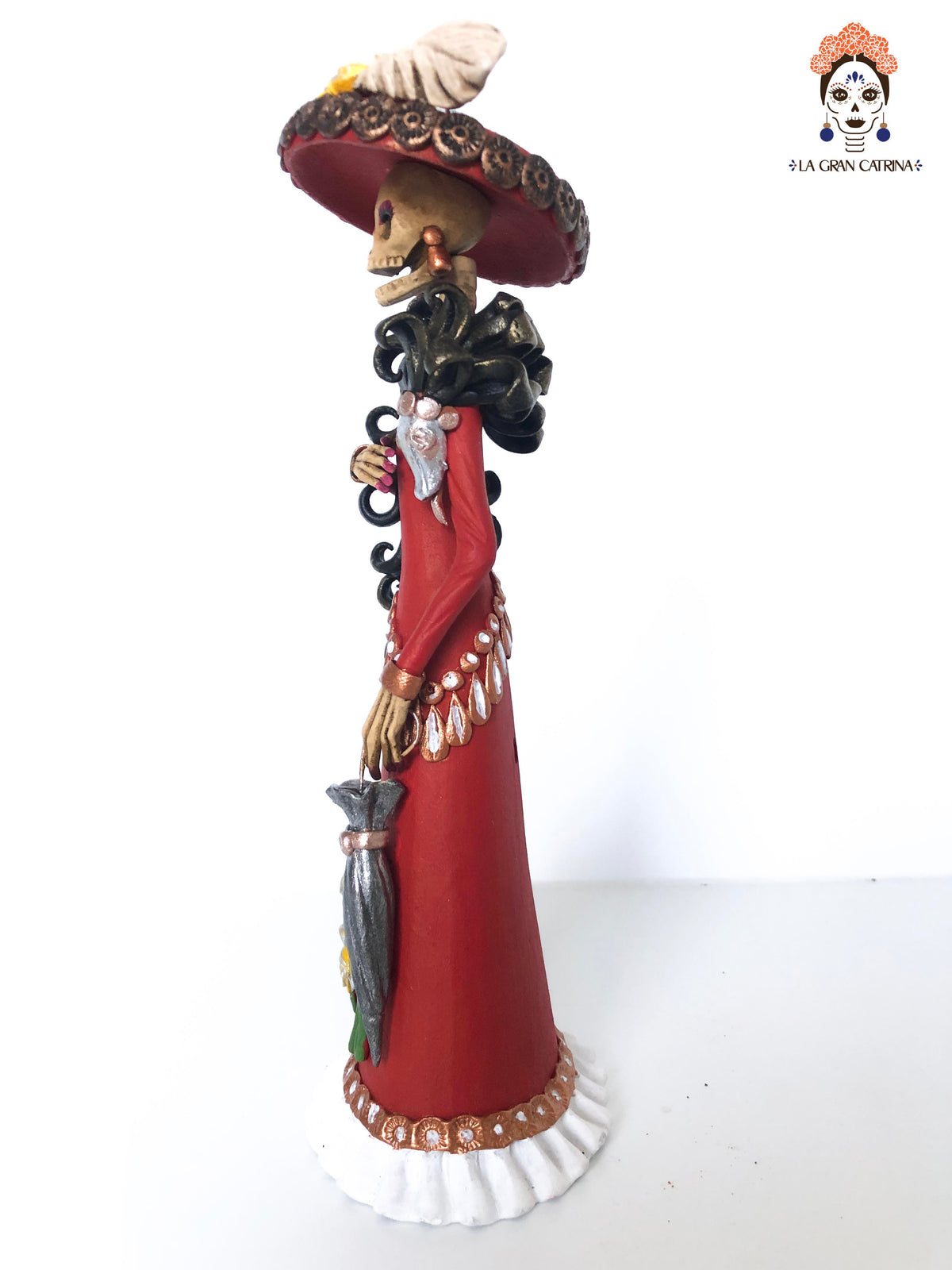 Catrina garbancera vestido rojo - 25 cm. 10 in.