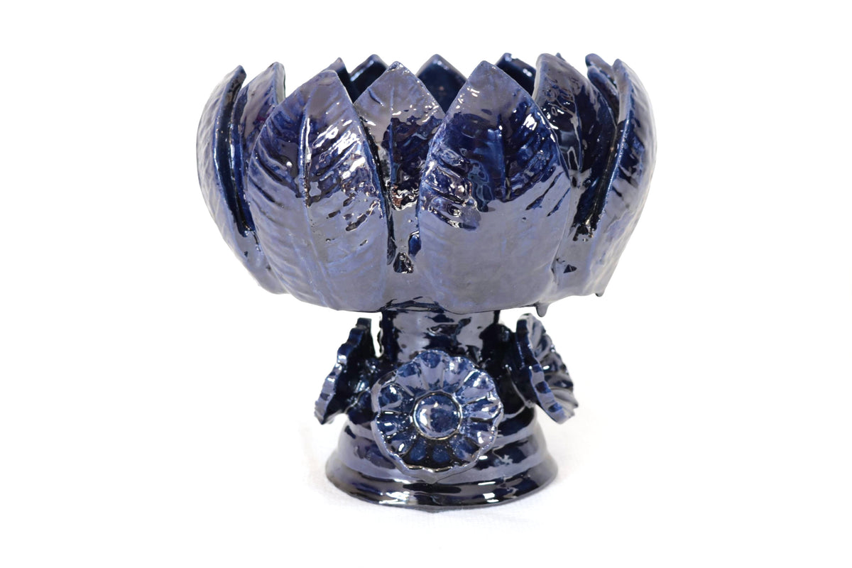 Frutero Mediano Azul Barro Vidriado - 20 cm. 7.8 in. Vidriado Santa Fe
