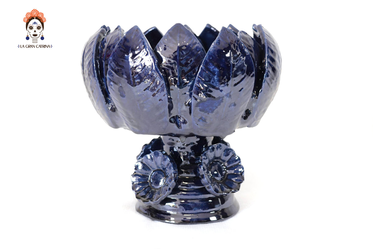 Frutero Mediano Azul Barro Vidriado - 20 cm. 7.8 in. Vidriado Santa Fe