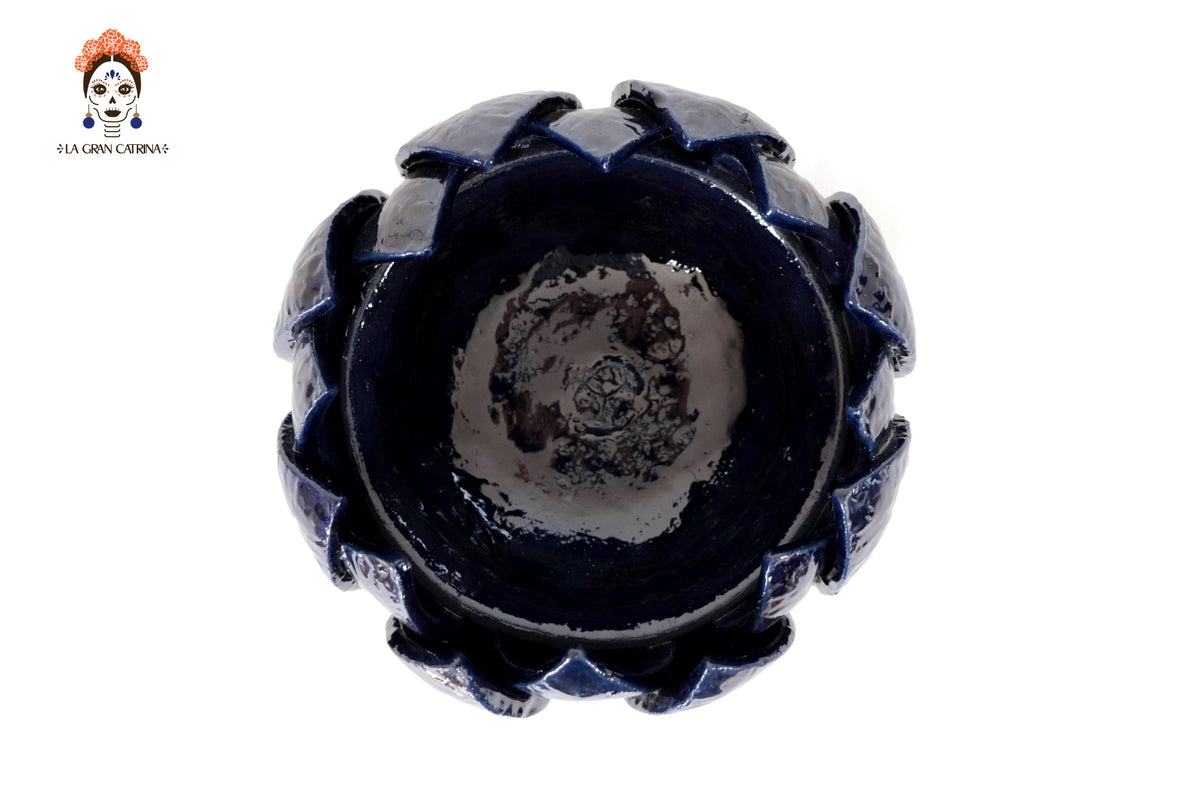 Frutero Mediano Azul Barro Vidriado - 20 cm. 7.8 in. Vidriado Santa Fe