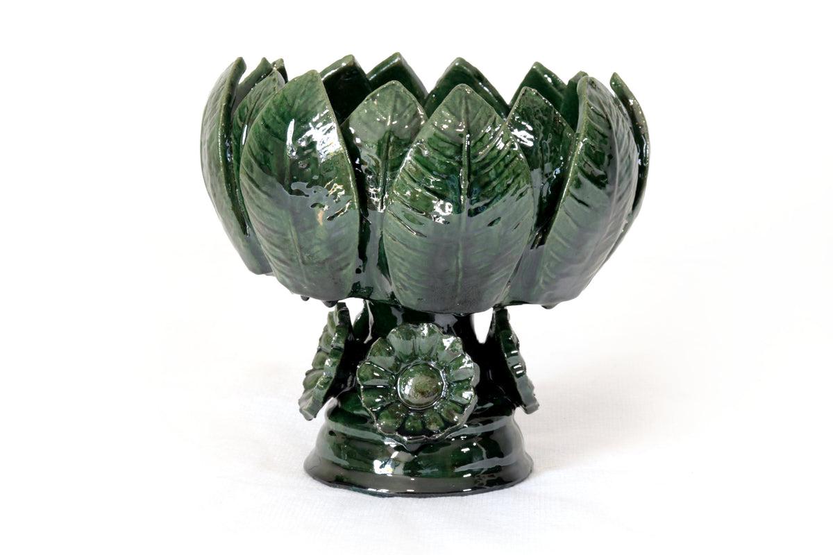 Frutero Mediano Verde Barro Vidriado - 20 cm. 7.8 in. Vidriado Santa Fe