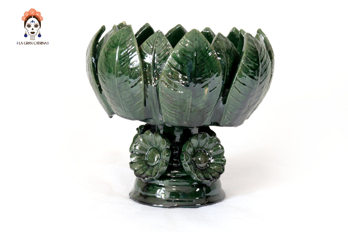 Frutero Mediano Verde Barro Vidriado - 20 cm. 7.8 in. Vidriado Santa Fe