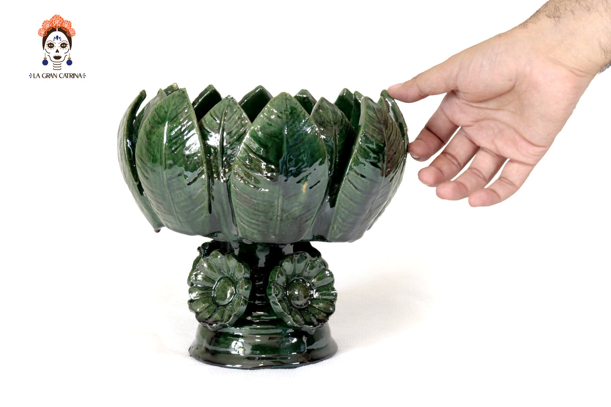 Frutero Mediano Verde Barro Vidriado - 20 cm. 7.8 in. Vidriado Santa Fe
