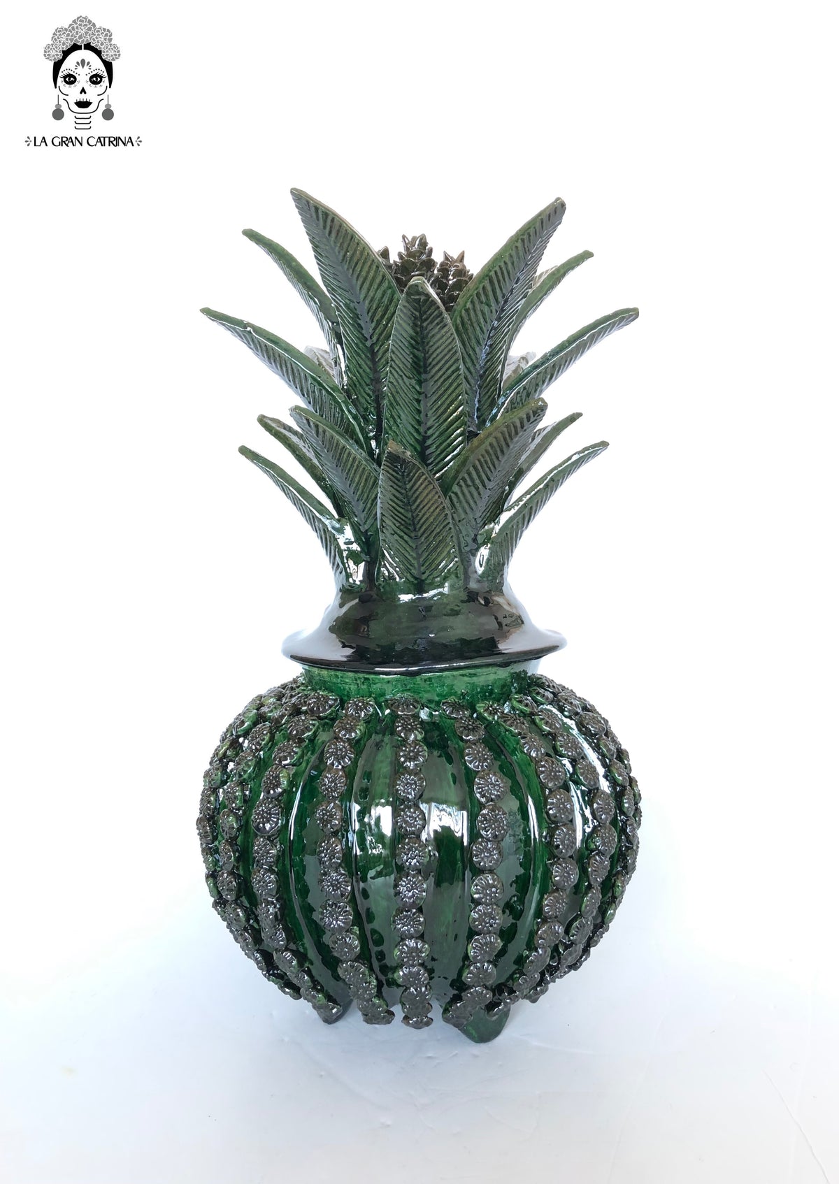 Piña michoacana de barro - Biznaga verde de Flores - Tangancícuaro - 45 cm. 18 in.