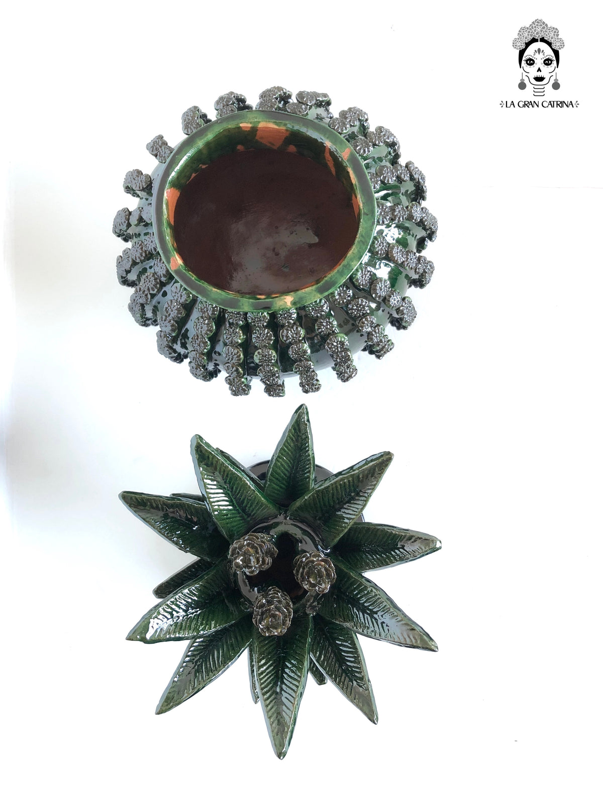 Piña michoacana de barro - Biznaga verde de Flores - Tangancícuaro - 45 cm. 18 in.