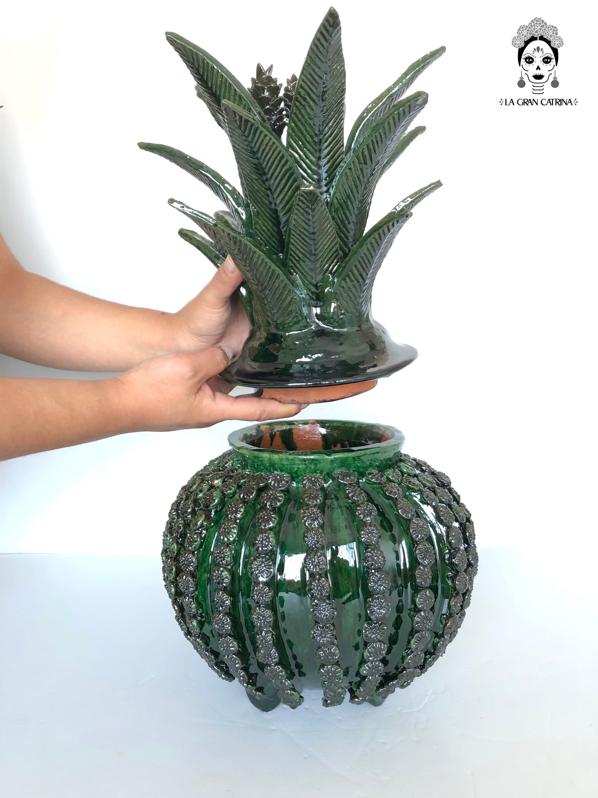 Piña michoacana de barro - Biznaga verde de Flores - Tangancícuaro - 45 cm. 18 in.