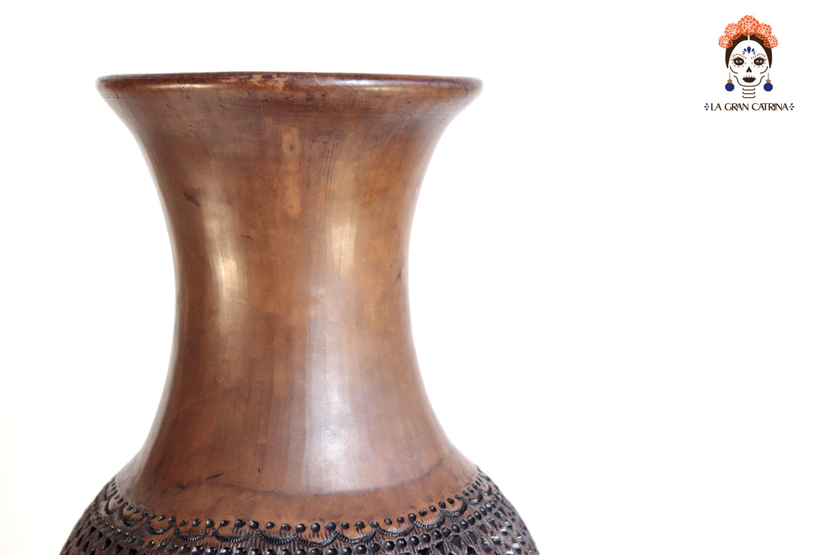 Jarrón Café "Fuego" Artesanal de Barro - 44 cm. 17.3 in.